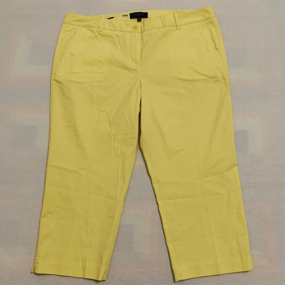 NWOT Talbots Cropped Pants Women's 16P Yellow Stretch Signature Fit Cotton Blend